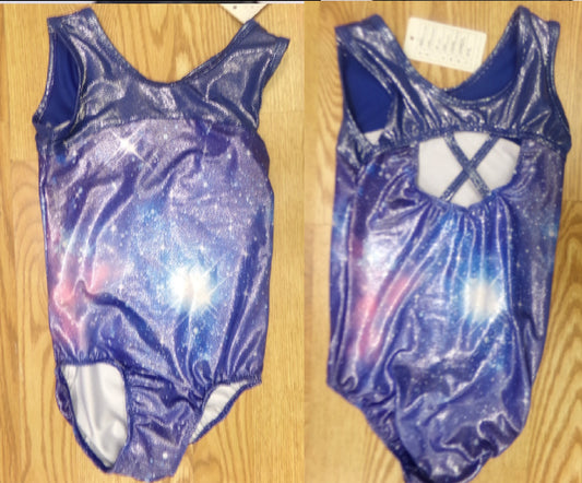 New Gymnastics Leotard Medium Child 8 Purple Galaxy Acro Tumbling