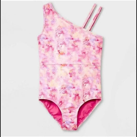 Pre-Owned Leotard Cat & Jack Large Child Pink Print Open Back Long Sleeve Jazz Acro (Copy)