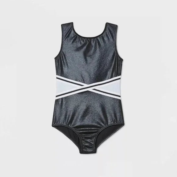 Pre-Owned Gymnastics Leotard Medium Child Black White Acro Jazz