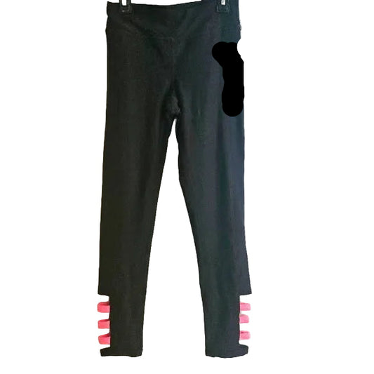 Pre-Owned Leggings 2 Twirl Large Child Pink Black Color Ankle Accents Lycra Ballet Tap Gymnastics