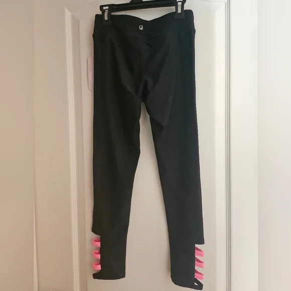 Pre-Owned Leggings 2 Twirl Large Child Pink Black Color Ankle Accents Lycra Ballet Tap Gymnastics