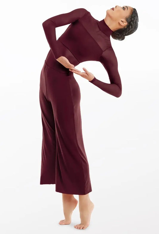 Pre-Owned Costume Large Adult Burgundy Weissman MJ11187 Contemporary Lyrical Jazz Unitard Mesh