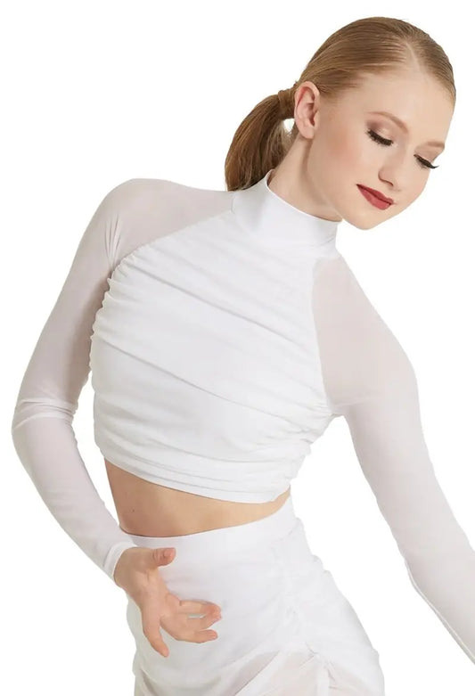 Pre-Owned Top Balera MT11446 Small Adult White Long Sleeve Ruched Contemporary