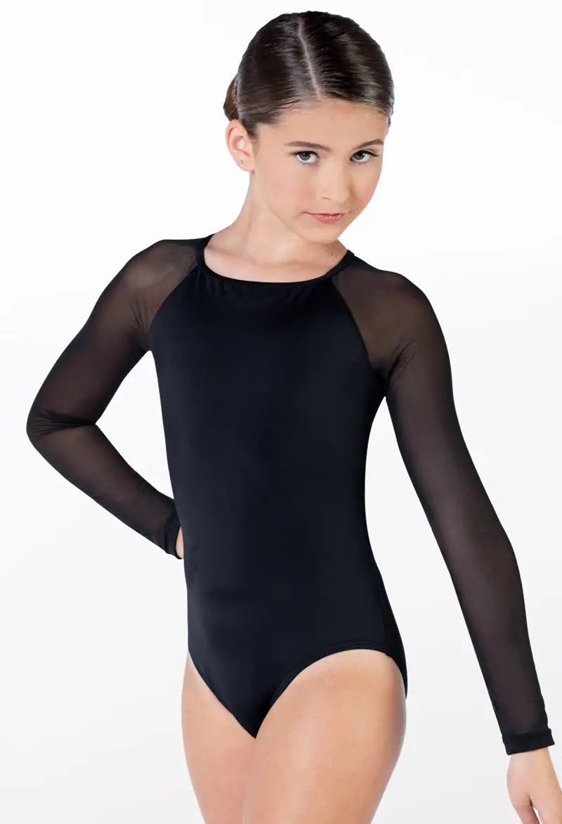 New Leotard Leotard 6x-7 Child Balera MT13109 Black Long Sleeve Mesh Ballet Tap Jazz