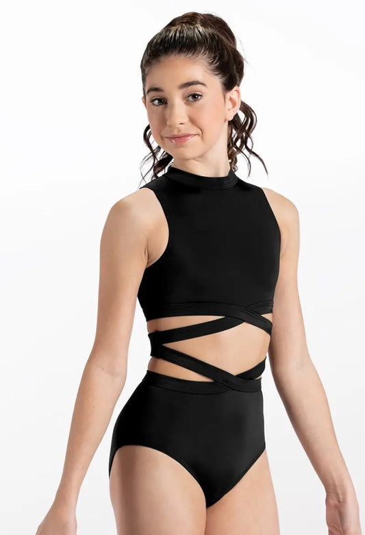 Pre-Owned Costume Small Adult Black Weissman MT13234 Jazz Contemporary Acro Leotard Rhinestones