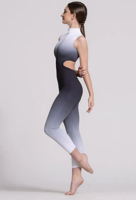 Pre-Owned Costume Intermediate Child Black White Weissman PL11771 Acro Contemporary Jazz Jumpsuit Ombre Zipper