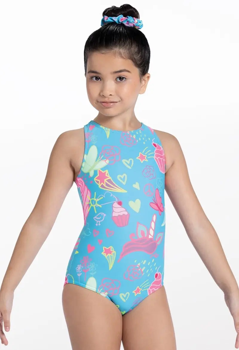 NEW Gymnastics Leotard Balera Neon Doodle Small Child Tumbling Acro