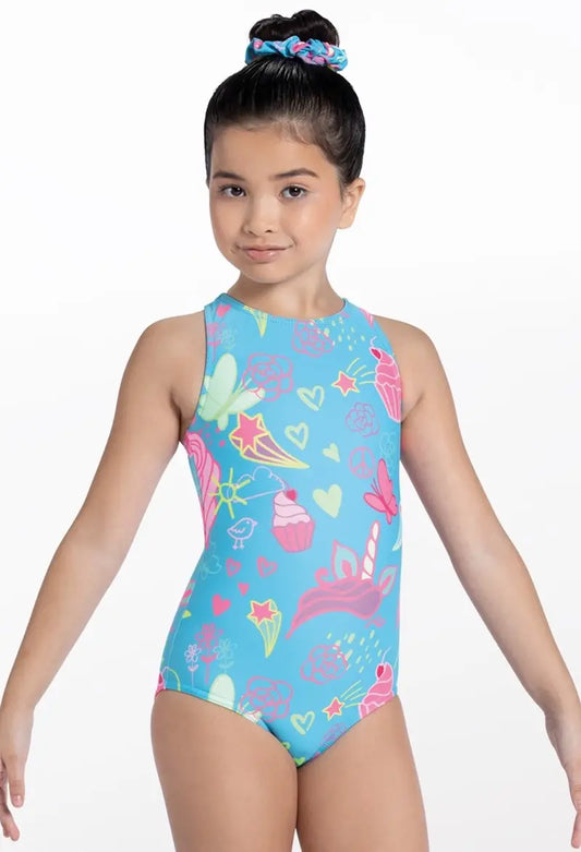 NEW Gymnastics Leotard Balera Neon Doodle Small Child Tumbling Acro