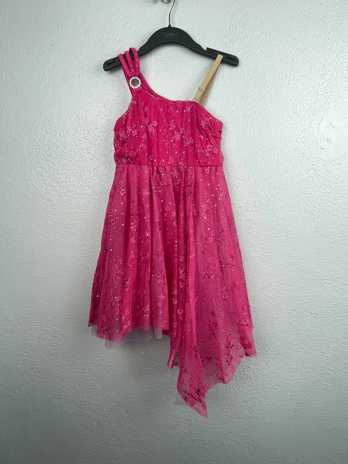 Pre-Owned Costume Large Child Pink Revolution 0250 Lyrical Jazz Contemporary Lace Sparkle Dress