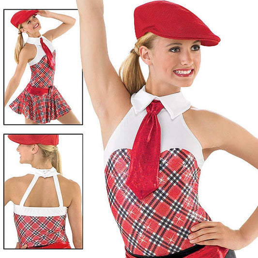 Pre-Owned Costume Small Child Red Weissman 4824 Jazz tap Musical Theater Plaid Skirt Tie