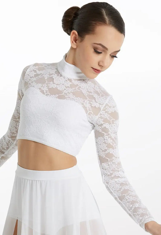 Pre-Owned Costume Crop Top Weissman SL10911 Small Adult White Lace Contemporary Jazz