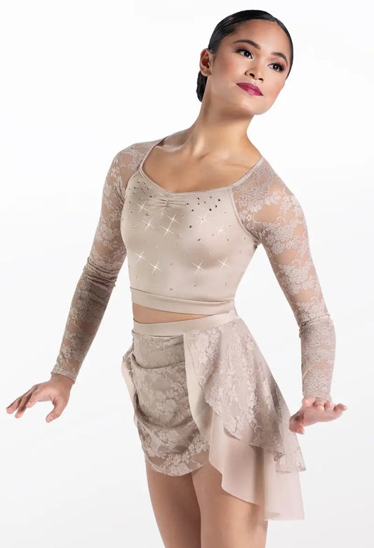 Pre-Owned Costume XS Adult Beige Weissman SL12402 Lyrical Contemporary Ballet Lace 2pc Skirt