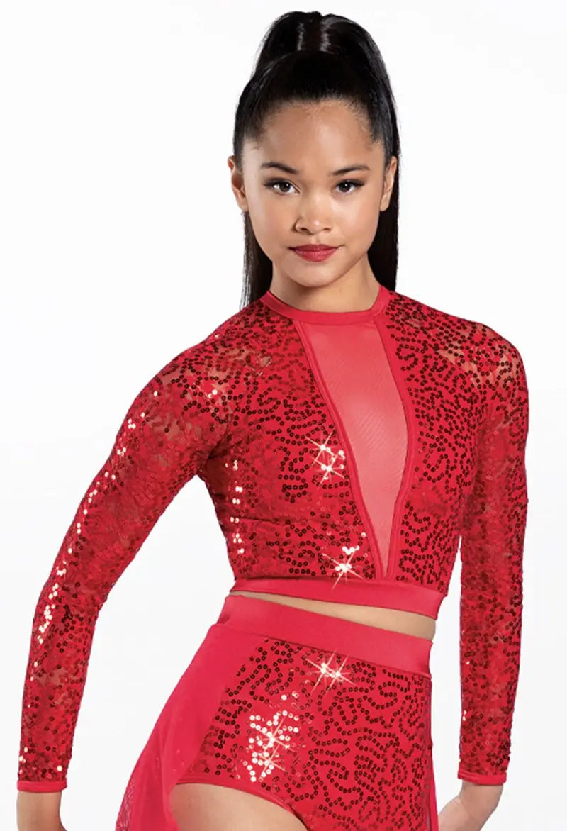 Pre-Owned Costume Crop Top Lace Sequin Red XS Adult Lace SequinBalera SL12740