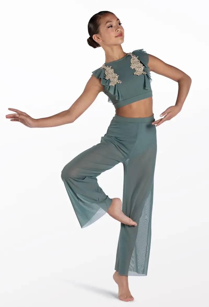 Pre-Owned Costume Small Adult Green Weissman SM12283 Lyrical Contemporary 2 pc Rhinestones Mesh