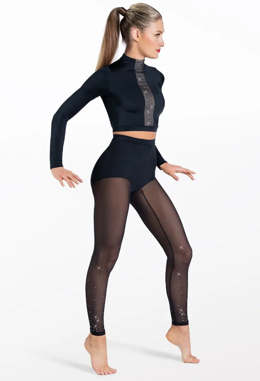 Pre-Owned Costume Large Child Black Weissman SM12697 Jazz Contemporary Acro 2 pc Rhinestones Mesh