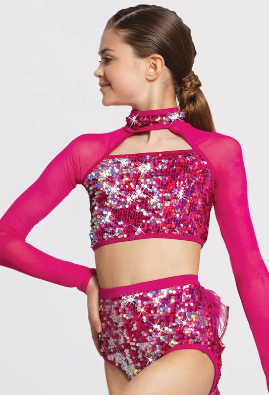 Pre-Owned Costume Medium Adult Pink Weissman SQ12144/S12145 Jazz Tap Musical Theater 2 pc Sequin Feathers