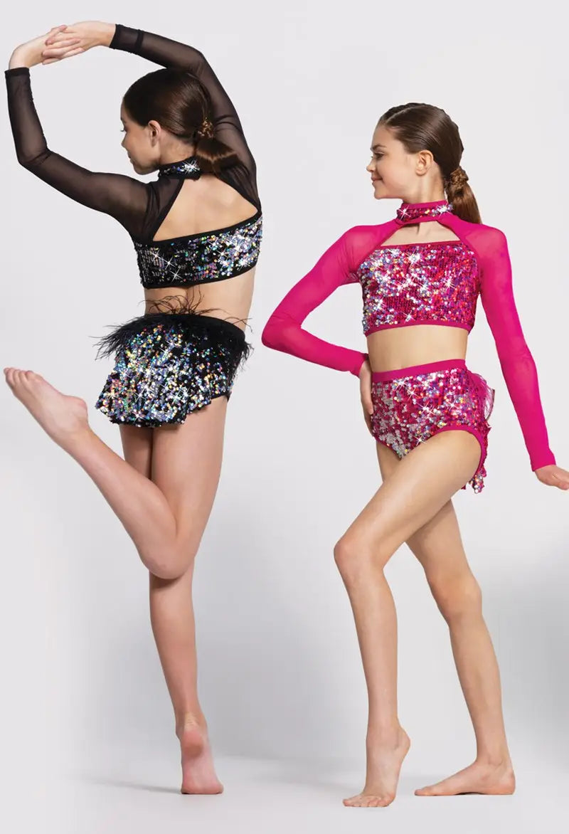 Pre-Owned Costume Medium Adult Pink Weissman SQ12144/S12145 Jazz Tap Musical Theater 2 pc Sequin Feathers