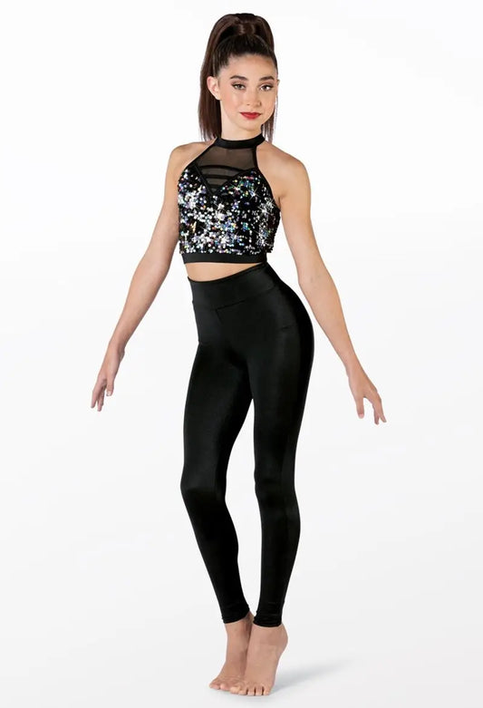 Pre-Owned Crop Top Medium Adult Black Sequins Weissman SQ13201 Costume Jazz Tap