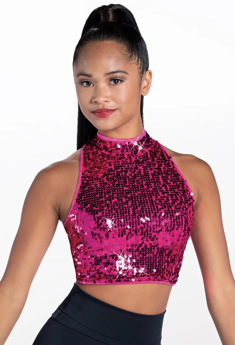 Pre-Owned Costume Balera SQ8078 Medium Child Black Sequin Crop Top Jazz Tap