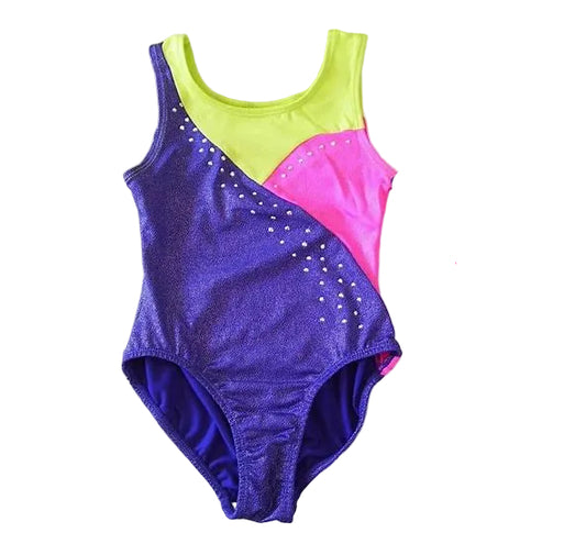 Pre-Owned Gymnastics Leotard Freestyle Medium Child Purple Pink Green Acro Tumbling